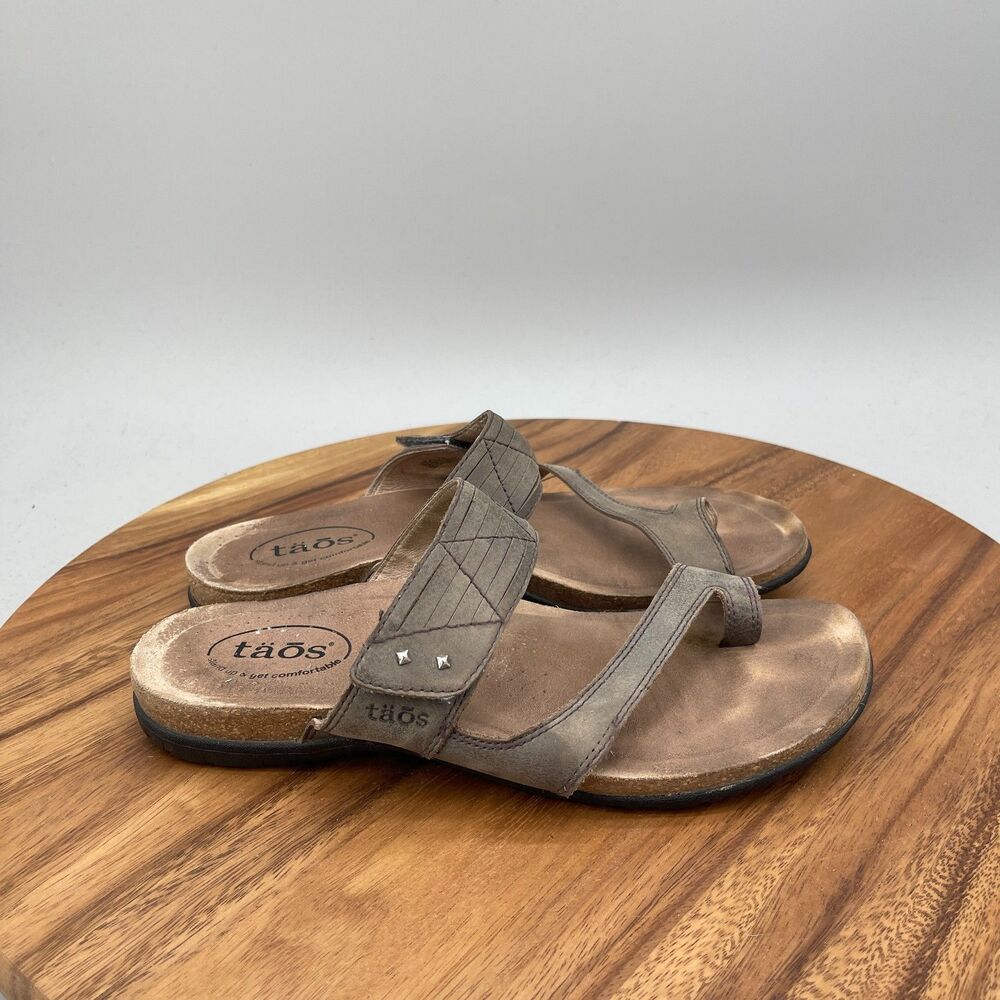 Taos Zone Slide Sandals Womens Size 9 Tan Leather CAsual Comfort Walking